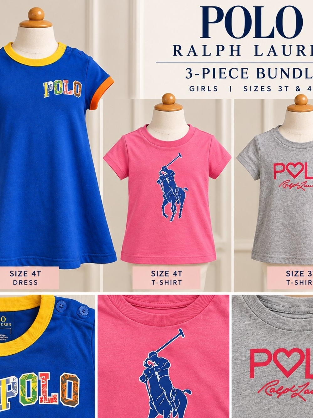 Polo by Ralph Lauren Girls' 3-Piece Bundle, Sizes 3T&4T